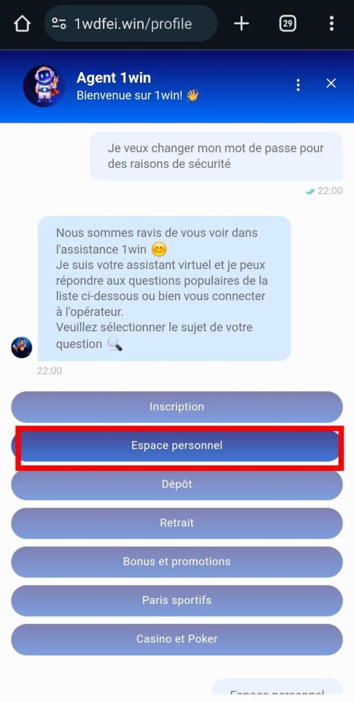 Dialoguer avec le service d’assistance