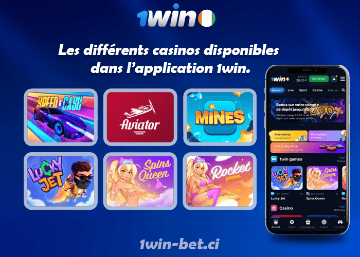 Les différents casinos disponibles dans l’application 1win 