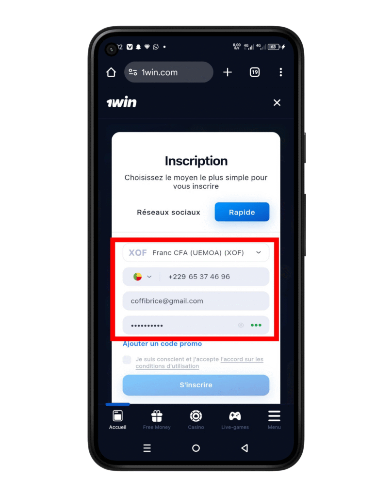 Remplir le formulaire d'inscription
