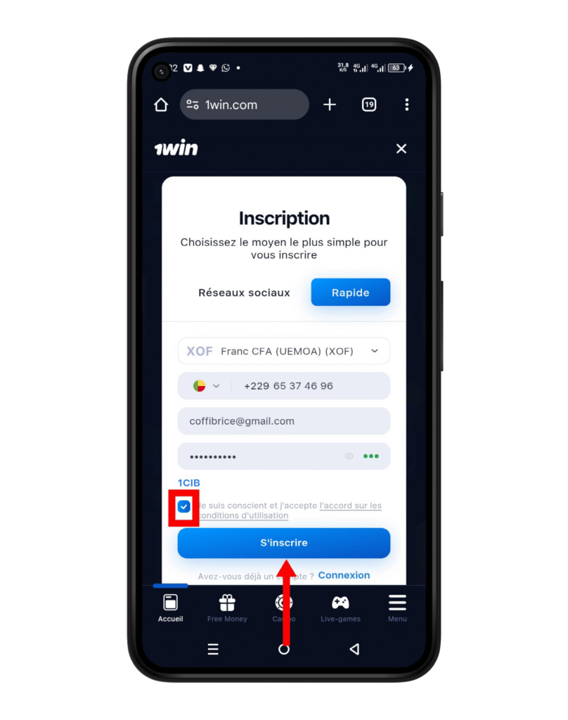 Valider votre inscription 1win civ