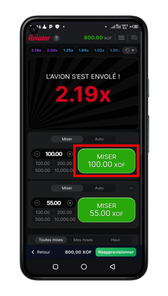Choisir le montant à parier