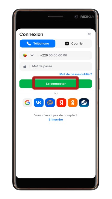 Cliquez sur se connecter
