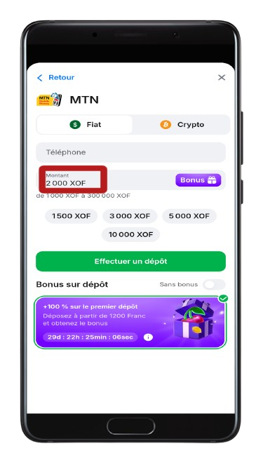 Saisir le montant de votre mise