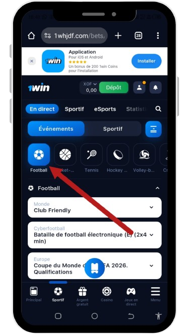 Sélectionner l'événement et le marché