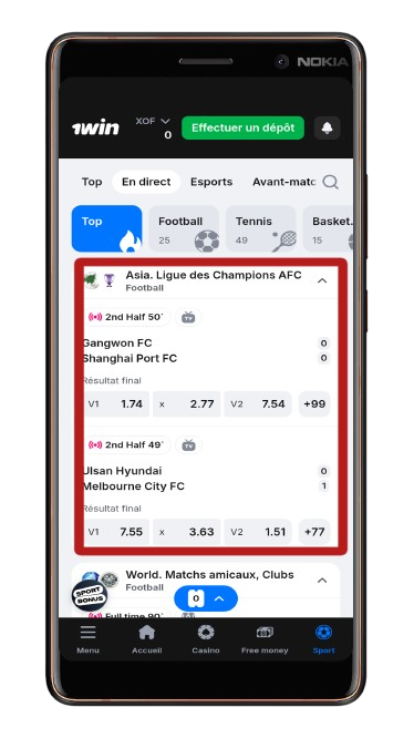 Sélectionner votre match