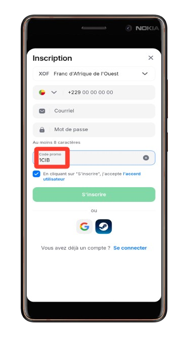 remplir le formulaire avec le code promo
